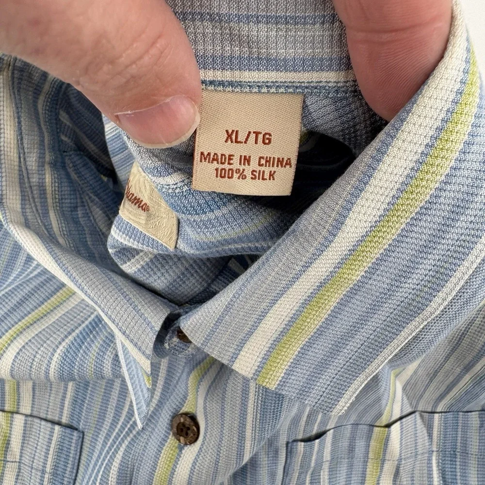 Tommy Bahama Shirt Mens XLarge Blue Yellow Striped 100% Silk Button Up Casual - Picture 4 of 12